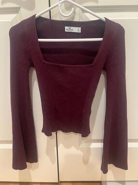 Hollister Ribbed Square-Neck Long Sleeve Top - Wine